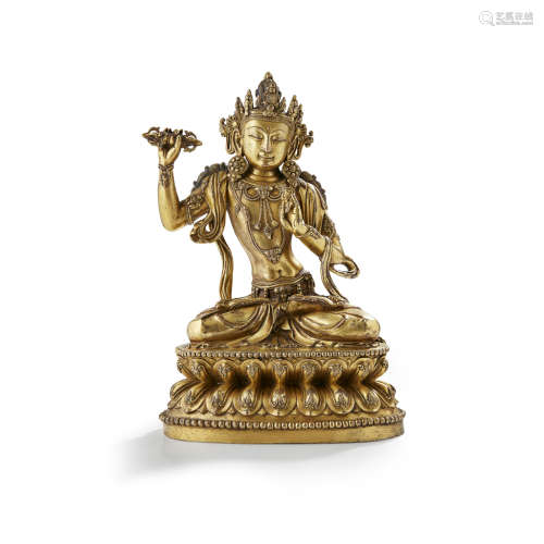 SUPERB GILT-BRONZE FIGURE OF VAJRAPANI YONGLE INCISED MARK AND OF THE PERIOD