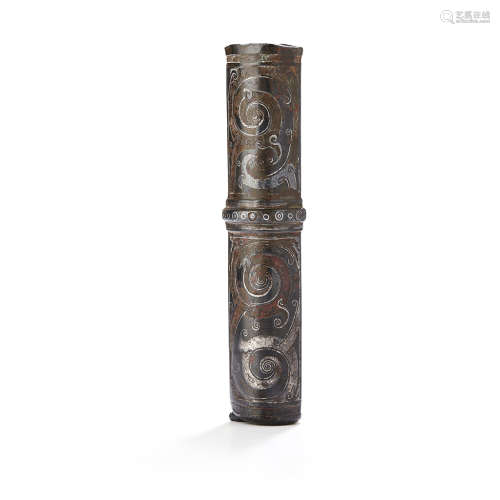 SILVER INLAID BRONZE SHAFT GRIP WARRING STATES PERIOD OR LATER