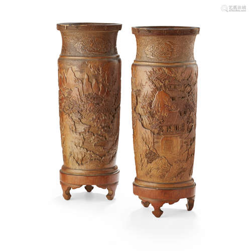 PAIR OF FINELY CARVED BAMBOO VASES QING DYNASTY, 19TH CENTURY