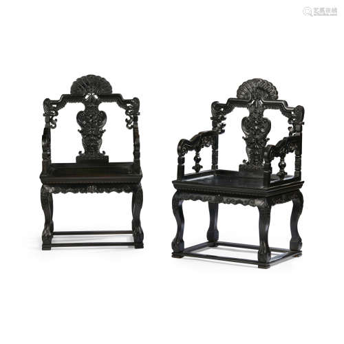 FINE PAIR OF ZITAN ARMCHAIRS LATE QING DYNASTY