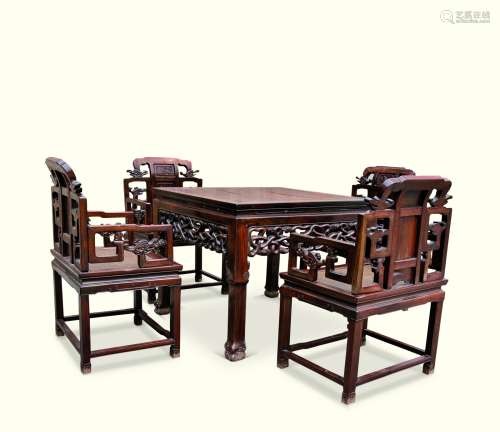 清中期 红木绳纹方桌 (一套)