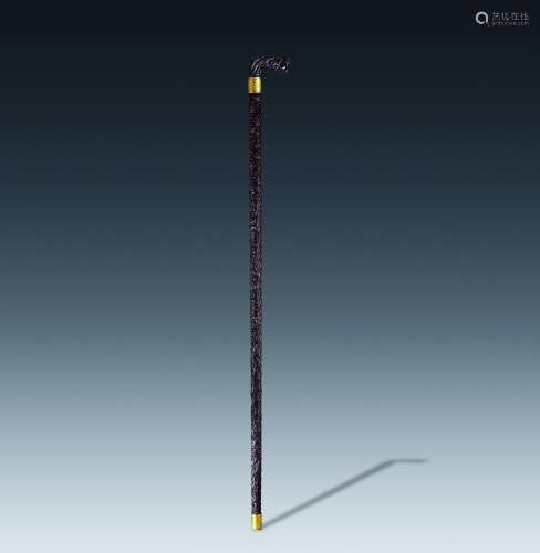 清 紫檀龙纹拐杖