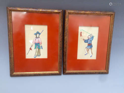 A PAIR OF CHINESE ANTIQUE PAINTINGS ON RICE PAPER