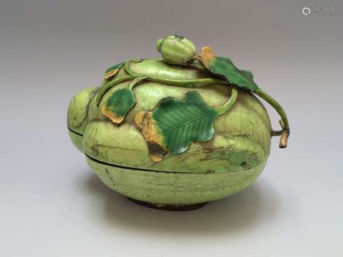 CHINESE ANTIQUE ENAMEL MELON FIGURE