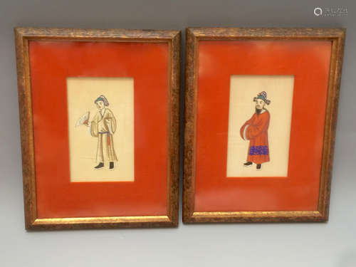 A PAIR OF CHINESE ANTIQUE PAINTINGS ON RICE PAPER