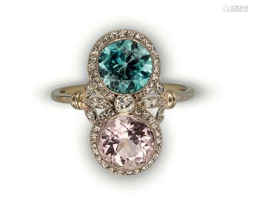 A morganite and a blu zircon ring