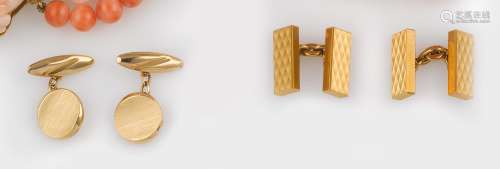 A group including two pairs of gold cufflinks