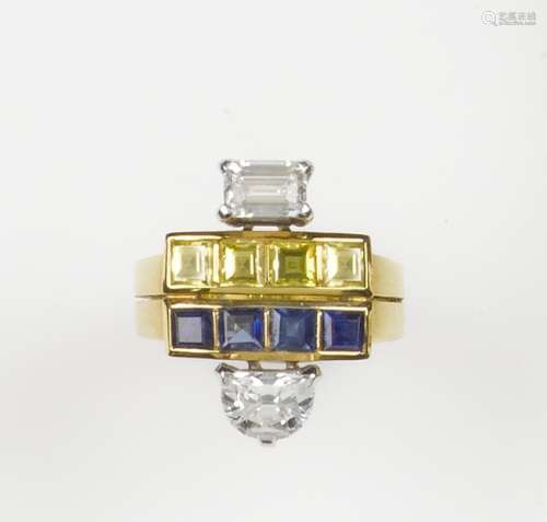 A diamond and sapphire ring. Enrico Cirio, Italy.