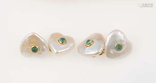 A pair of pearl and emerald cufflinks