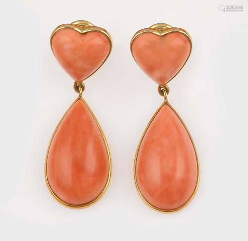 A pair of coral pendent earrings