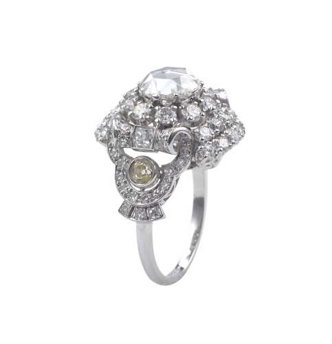 A rose cut diamond and platinum ring, Tiffany & C.