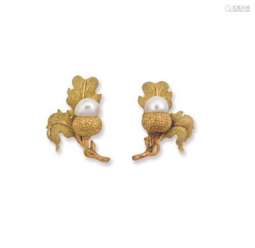A pair of gold and pearl earrings. Mario Buccellati