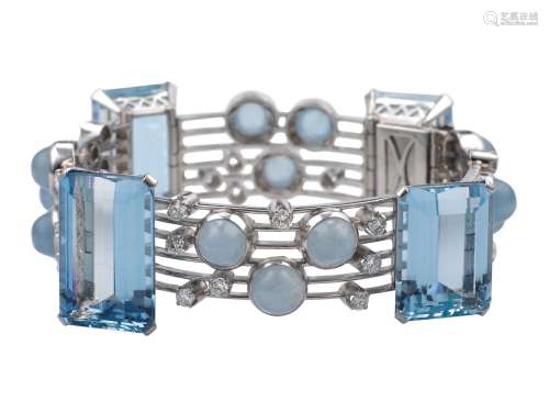 A platinum, aquamarine and diamond bracelet. Burle Marx