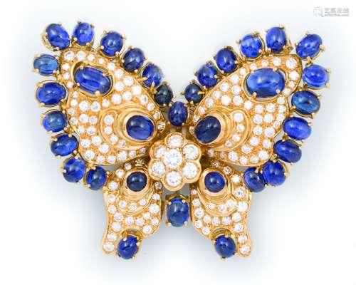 A sapphire and diamond brooch