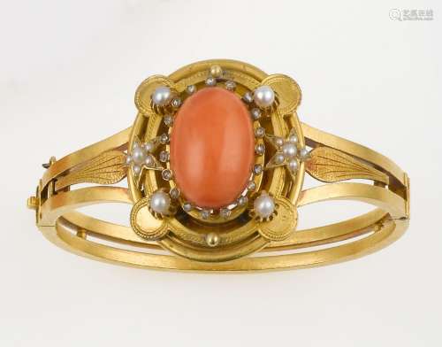 A coral and pearl bangle