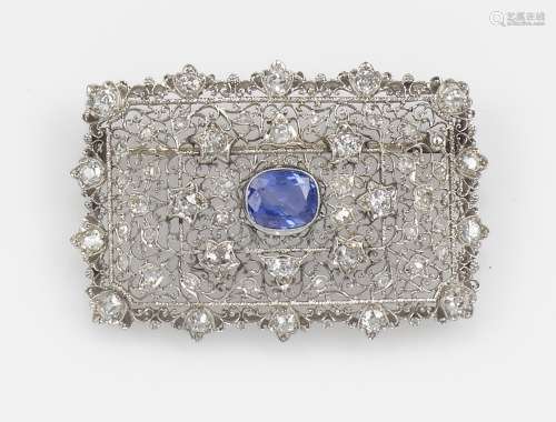 A platinum and sapphire brooch
