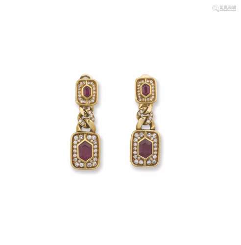 Bulgari. A ruby and diamond earrings