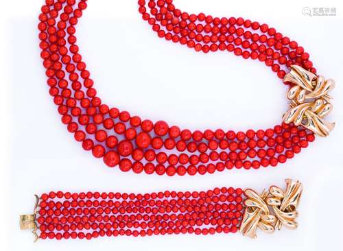 A coral and gold demi-parure