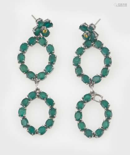 A pair of emerald pendent earrings