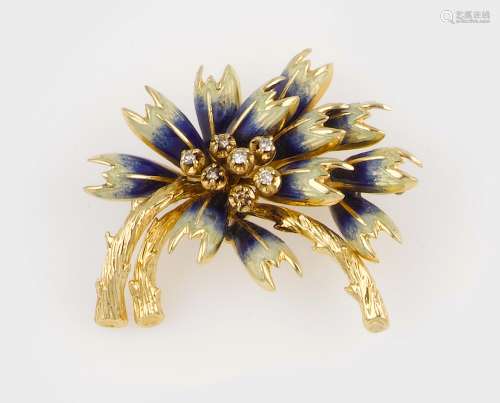 An enamel, diamond and gold brooch