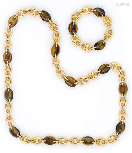 A gold and tiger's eye demi parure