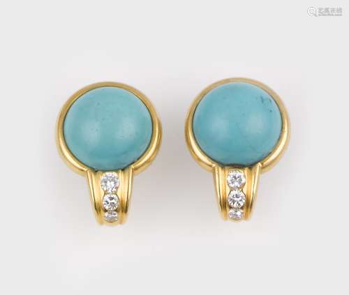 A pair of diamond and turquoise earrings