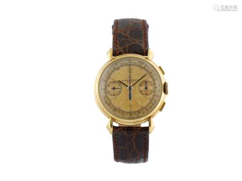 VACHERON & CONSTANTIN, Genève, No. 466903, case No. 340386,  fine and rare, 18K yellow gold wristwatch with square button chronograph, register, telemeter and tachometer. Made circa 1950