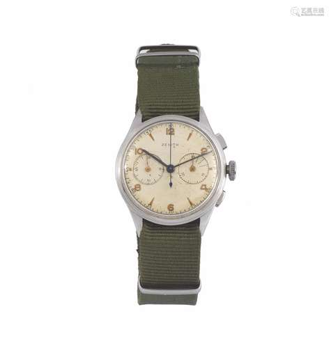 ZENITH, case No. 8794031, stainless steel chronograph wristwatch with Flyback function. Made circa 1950