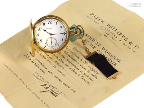 PATEK PHILIPPE, movement No. 179422, case No. 281426, 18K yellow gold keyless pocket watch. Accompanied by the Certificate of Origin. Made circa 1900