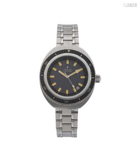 ZENITH, Automatic, stainless steel, water resistant, self-winding wristwatch with date and a steel Zenith bracelet with deployant clasp. Made circa 1970