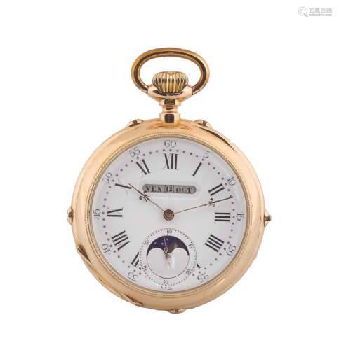 Anonymous,18K yellow gold pocket watch with moonphases and calendar. Made circa 1900.