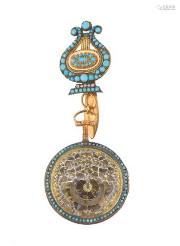 Vauchez, Paris, 18K gold and torquoise pendant watch. Made circa 1780