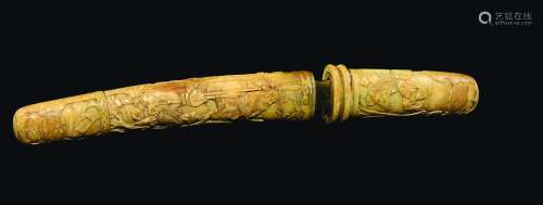 A carved ivory dagger with battle scenes, Japan, Meiji Period, 19th century