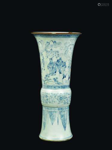 A Baker Gu blue and white vase depicting dignitaries and inscription, China, Qing Dynasty, Kangxi Period (1662-1722)