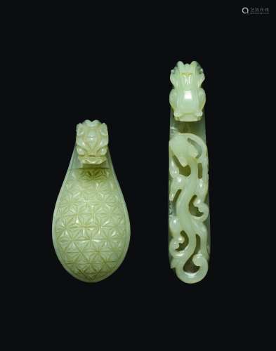 Two white jade dragon belthooks, China, Qing Dynasty, 18th century