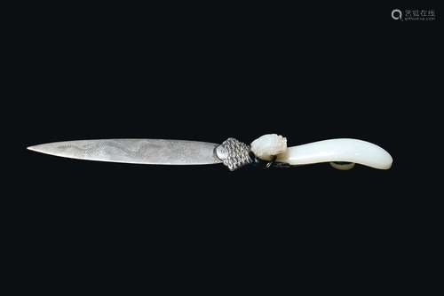 A paperknife with white jade dragon handle, China, Qing, Dynasty, Qianlong Period (1736-1795)