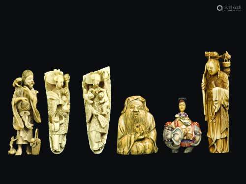 Six carved ivory figures, China, Qing Dynasty, 19th century