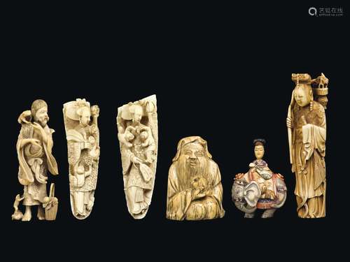 Six carved ivory figures, China, Qing Dynasty, 19th century