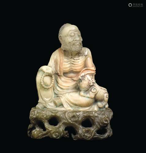 A soapstone figure of wise man and stand, China, Qing Dynasty, 18th century