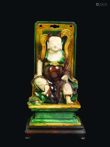 A Sancai pottery figure of seated wise man, China, Ming Dynasty, late 17th century