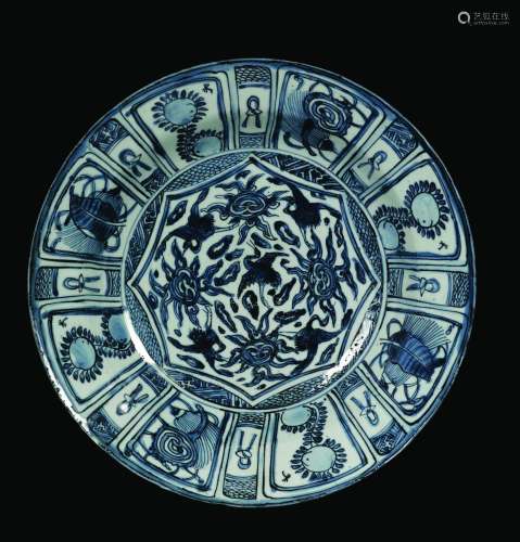 A blue and white dish with naturalistic decoration, China, Ming Dynasty, Wanli Period (1573-1619)