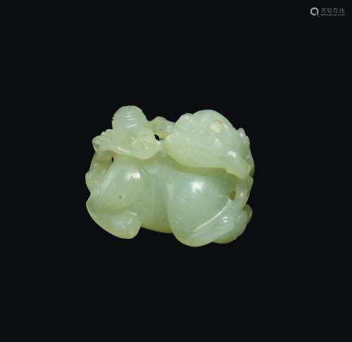 A carved withe jade figure of Pho dog, China, Qing Dynasty, 18th century