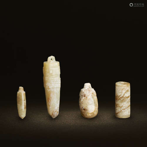 新石器时代 良渚文化    生坑「兽面」纹玉饰四件