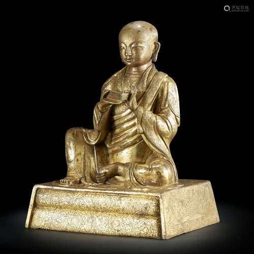 西藏  十八世纪    铜鎏金上师佛坐像