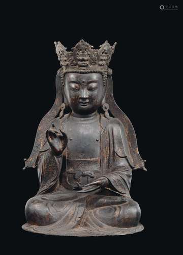 A bronze figure of crowned Buddha, China, Ming Dynasty, 17th century