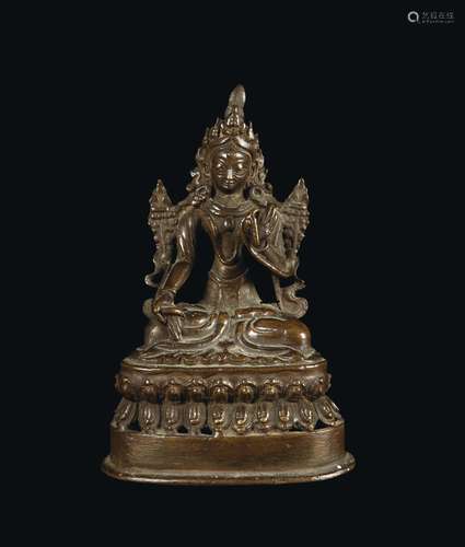 A bronze figure of Prajnaparamita on a double lotus flower, Nepal, 18th century