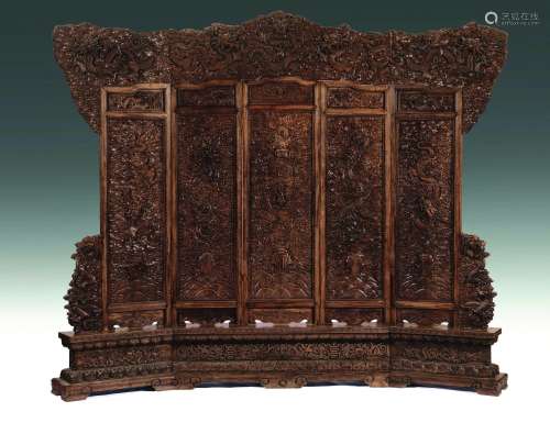 A large and extraordinary huali five-shutters screen, China, Qing Dynasty, Daoguang Period (1821-1850)