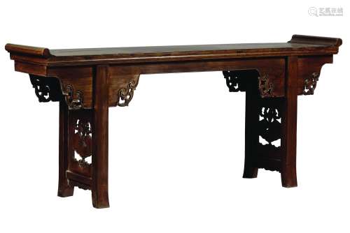 A large homu recessed-leg table with openwork sides, China, Qing Dynasty, 19th century