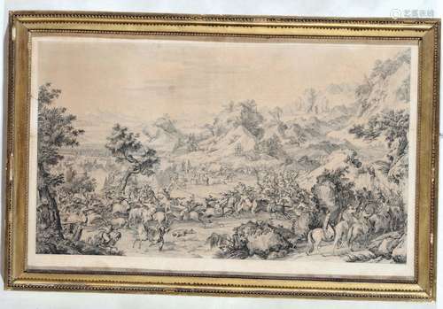 Two Giuseppe Castiglione's engravings depicting battle scenes, 18th century