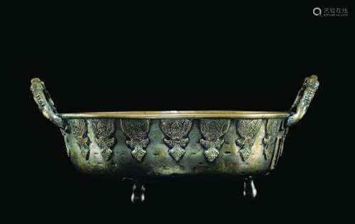 A silver bronze tripod censer with inscription, China, Qing Dynasty, 18th century